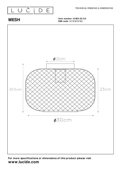 Lucide MESH - Lámpara de techo - Ø 30 cm - 1xE27 - Oro mate / Latón - TECHNISCH